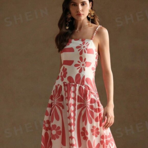 Red Floral Print Cami Dress - Picture 1 of 6